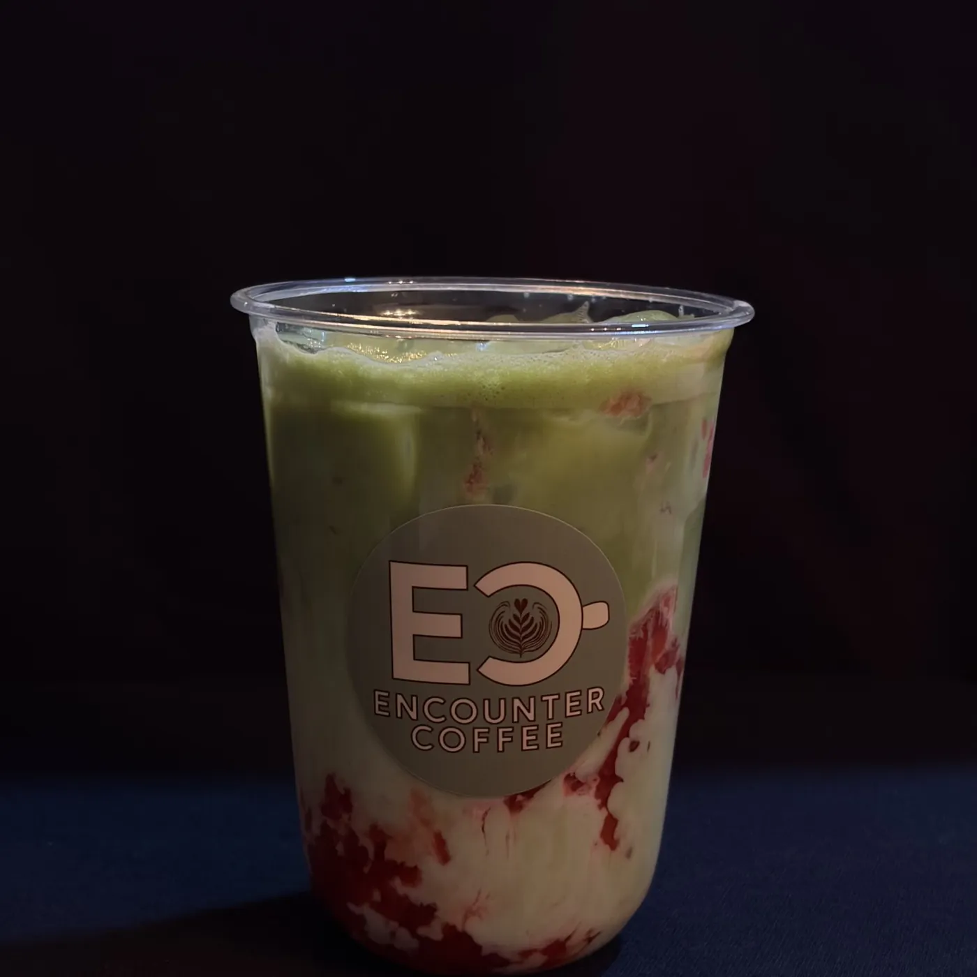 Strawberry ceremonial-grade matcha latte served from the Encounter Coffee matcha cart